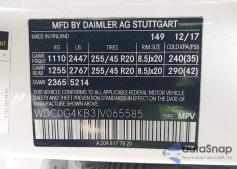 2018 Mercedes-Benz Glc 300 4Matic из США, поврежденный, VIN WDC0G4KB3JV065585